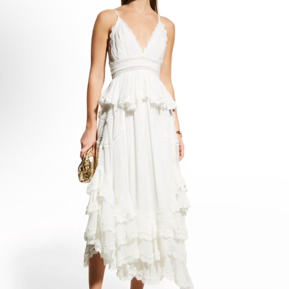 Rococo Sand Mia Sleeveless V-Neck Long Ruffle Lace Dress